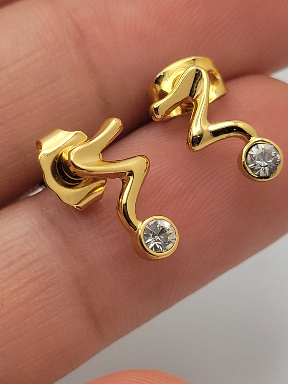 Gold-Tone Zigzag Stud Earrings with Clear Crystal Accent